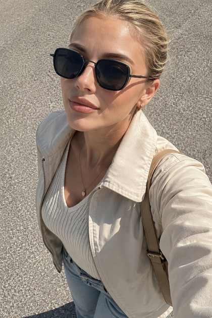 نظارة شمسية بإطار أسود ذهبي بتصميم مربع للنساء والرجال
