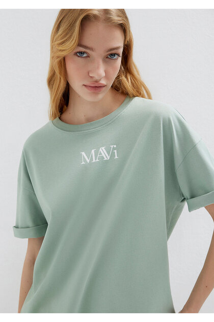 Mavi Logo Baskılı Yeşil Tişört Oversize / Geniş Kesim 1611593