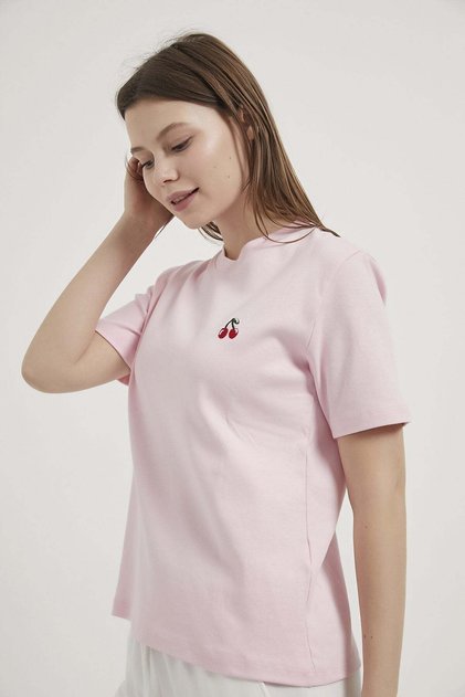 Armalife 26666 bis collar cherry embroidered flexible women's t-shirt