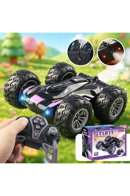 BD007-ZI 2.4G Remote Control Double-Sided Stunt Car with Lights & Spray, Cool RC Flip Toy Car for Ki