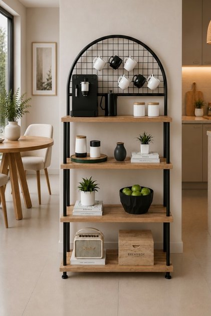 Çevir Kur Atlantik Çam 4 Raflı Kahve Köşesi Dolabı | Mutfak Düzenleyici, Stand, 71x167x35 Cm