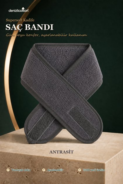 Supersoft Velvet Adjustable Velcro Tape Makeup Sports Spa Hair Band Anthracite