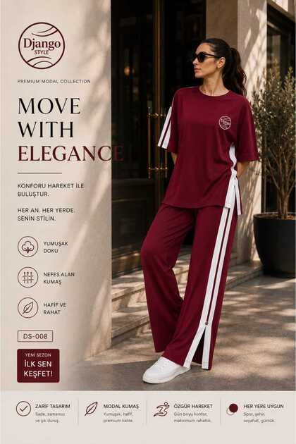 Modal Wide Striped Slit Sports Tracksuit Set