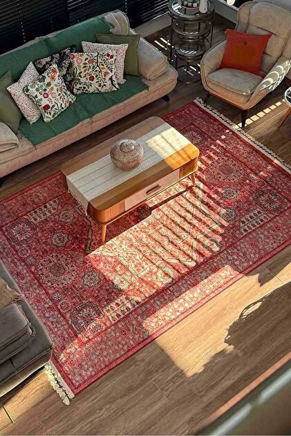 Home Vintage Desen Pamuk Taban Baskılı Yıkanabilir Halı