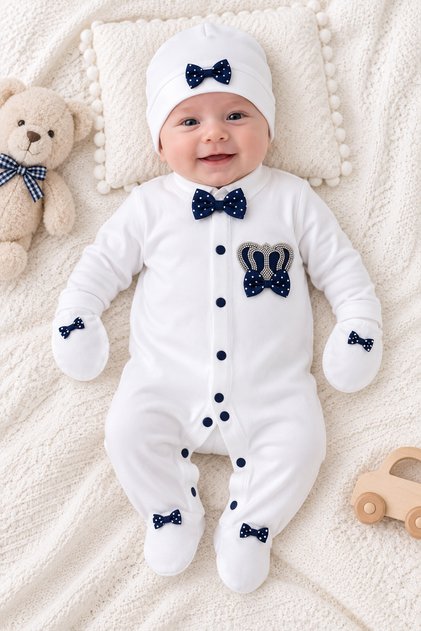 Baby Boy Bow Tie King Stone Fancy Jumpsuit Set 0-3 Months Stl7015