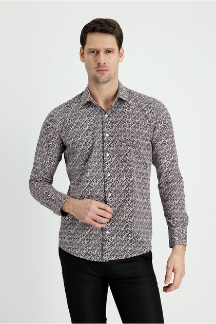 Long Sleeve Slim Fit Slim Fit Printed Cotton Shirt
