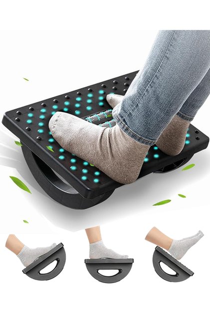 مسند قدم للوضع تحت المكتب في العمل - مسند قدم مريح للوضع تحت مكتب العمل - مسند قدم هزاز مع مدلك دوار - مسند للساقين للكرسي وألعاب الكمبيوتر - يعزز الدورة الدموية في الساقين