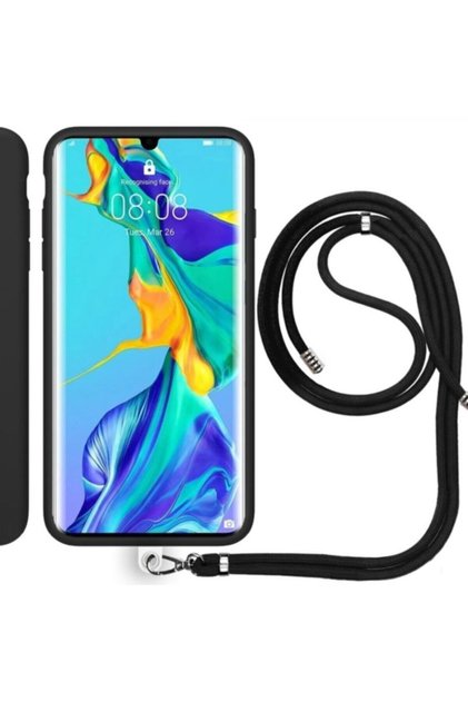 Huawei P30 Pro Silicone Case with Rope Strap Black