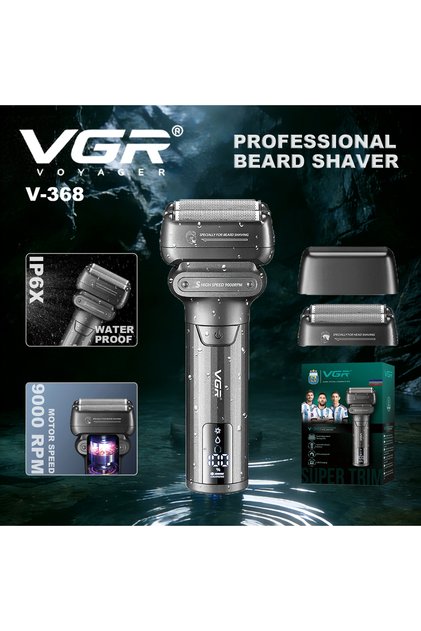 V-368 VGR Electric Shaver Professional Beard Trimmer 9000 RPM Portable IPX6 Face Shaver LED Shaving