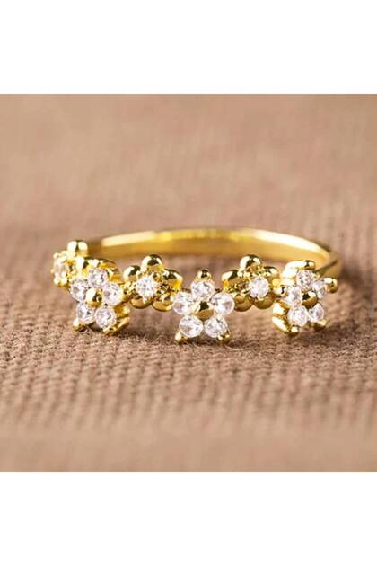 6 T0740 Huitan Aesthetic Women Ring Mini Flower Design Elegant Wedding Party Lady Accessories Inlaid