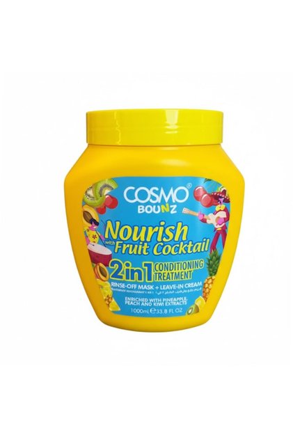 Cosmo Bounz Nourish with Fruit Cocktail 2 in 1 Conditioning 1000ml Rinse off Mask + Leave -in Cream