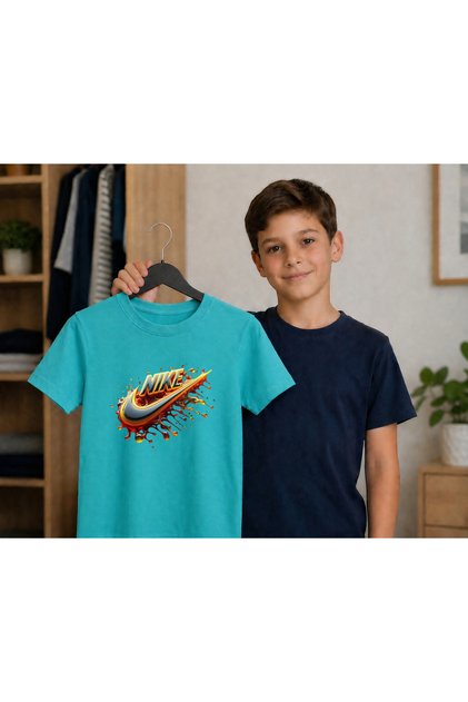Tricou Copii Bumbac 100% Print Nike Vârstă 4-12 Ani