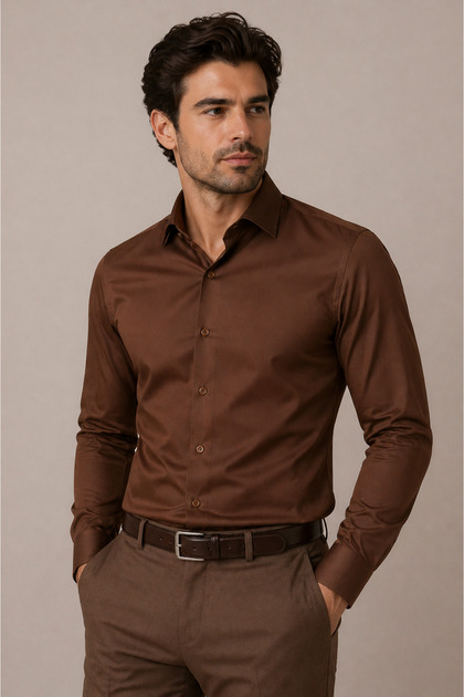 Men's Slim Fit Shirt Long Sleeve Classic Stylish Office Casual Cotton Satin Blend