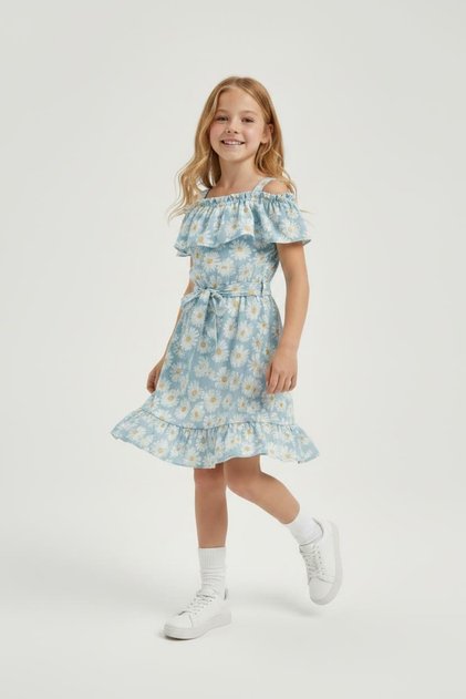 New Season Flower-Patterned Lined Holiday Dresses for Girls Ages 3-12