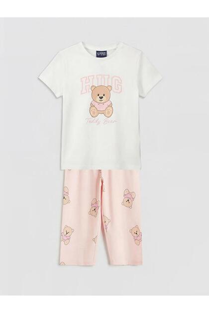 Teddy Bear Printed Girls' Capri Pajama Set (S6)