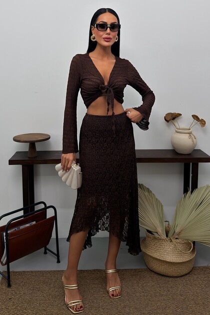 Women's Lace Skirt Lined Midi Length High Waist Textured Summer Long Skirt