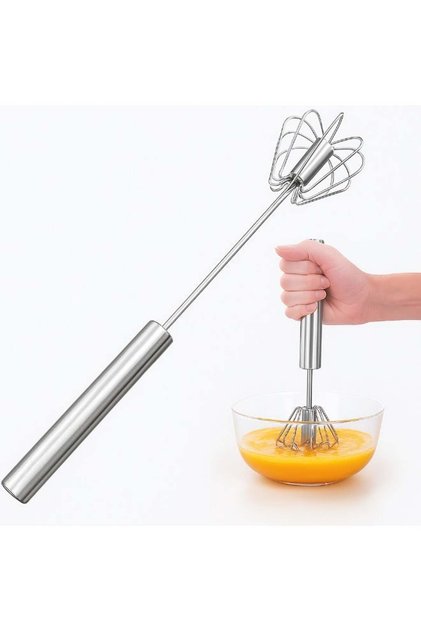 Stainless Steel Hand Push Whisk | Semi-Automatic Egg Beater & Milk Frother (Silver)