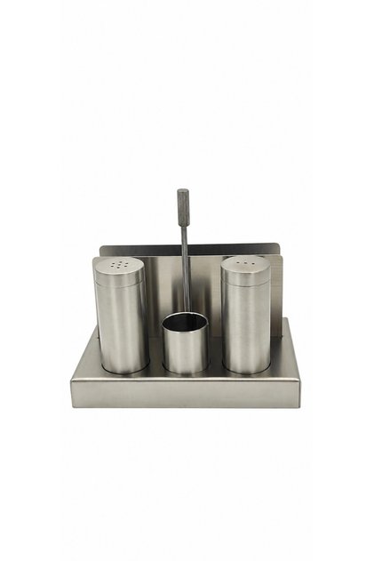 Steel 4-Piece Salt Shaker, Pepper Shaker, Toothpick Holder