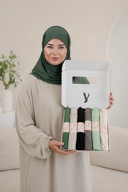 Premium Jersey Hijab Series – 6pcs Set | Soft Stretch Everyday Hijabs