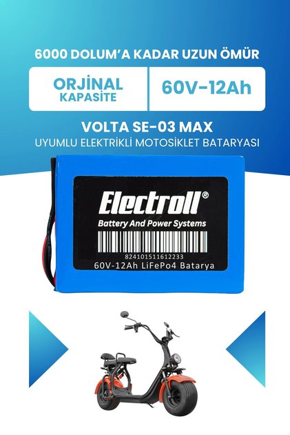 Volta Se-03 Max Uyumlu Batarya (Standart Kapasite) LiFePO4 60V 12Ah Elektrikli Motorsiklet Bataryası