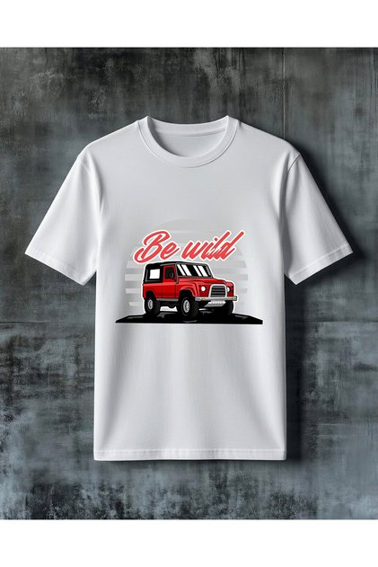تي شيرت كبير الحجم مطبوع عليه be wild red jeep
