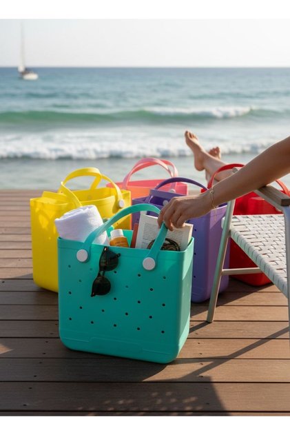 Silicone Beach Bag Shoulder Bag Large Size 29(H)X34X13Cm Turquoise