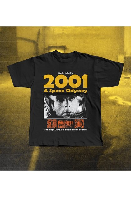 2001 a Space Odyssey Movie Printed Black Oversize T-Shirt Unisex Cotton Short Sleeve T-Shirt