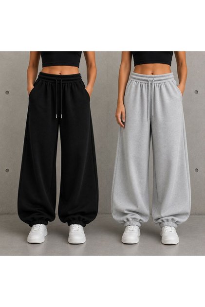 2 Pieces Black and Gray Elasticated Leg Sweatpants