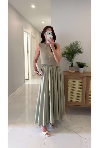 Dissa Mint Green Lined Skirt