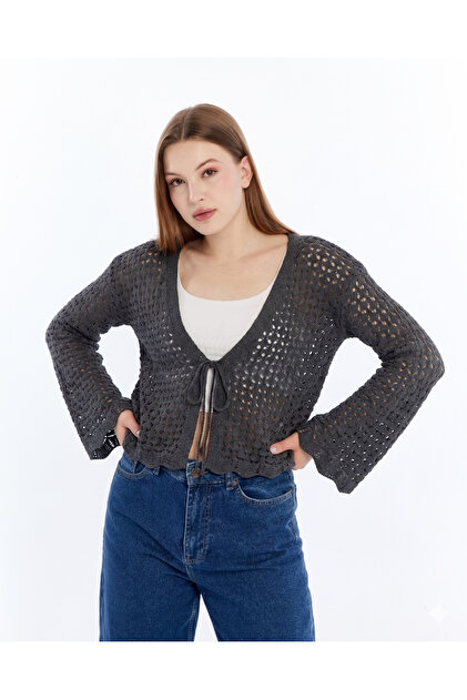 Openwork String Tied Short Cardigan