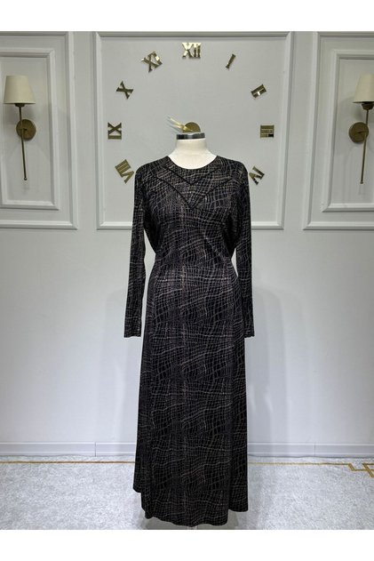 Women's New Season Patterned Mother's Dress with Piping at the Collar
