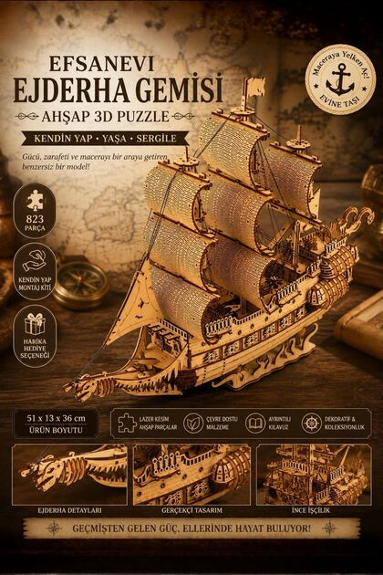 ALGWOOD Ghost Ship Minyatür Ahşap Maket | Korsan Gemisi | 3D