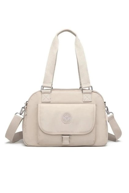 Medium Size Multi-Pocket Waterproof Lightweight Crinkle Fabric Women's Shoulder Bag Beige