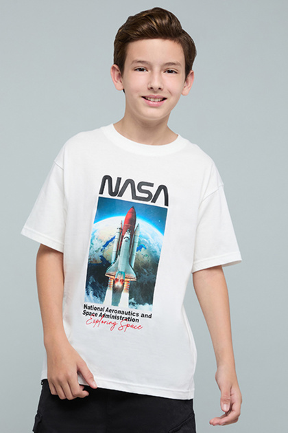NASA Printed T-Shirt with Crew Neck and Short Sleeves