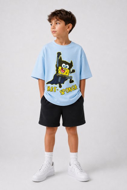 Girls and Boys T-Shirt Shorts Set 100% Cotton Summer Comfortable Fit Bat Sponge Printed Sports Casual Set (Shorts and T-Shirt Set)