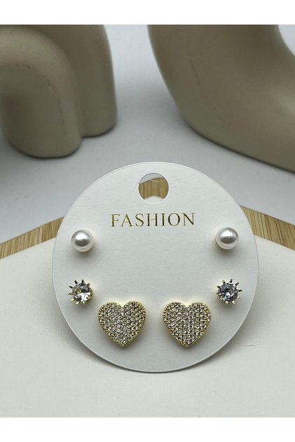 26Vipkp75 - 3-Piece Pearl Heart Steel Earring Set