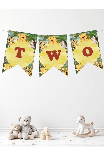 Winnie the Pooh Themed Two-Text Birthday Party Lettering Banner Thick Paper