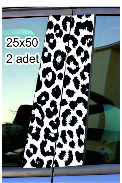 Car Door Post Covering Foil Black and White Leopard Pattern Auto Sticker Right Left Set of 2 25X50Cm