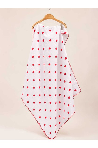 Red Heart Patterned Muslin Baby Blanket – 100% Cotton Multi-Purpose Blanket