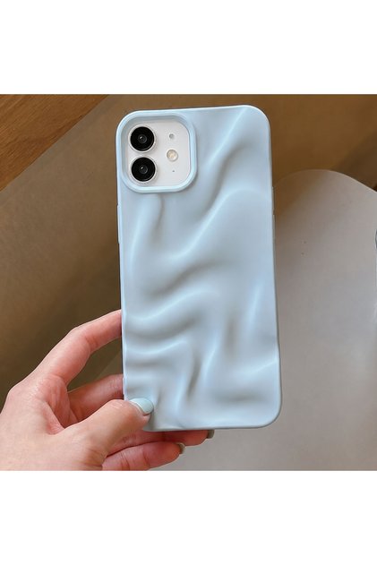 Case Compatible with iPhone 16, Wavy, Special Edition 3D Embossing, Luxury, Shiny, Shock-Resistant Soft Textured Cover for iPhone 16 Case Blue Pm-2