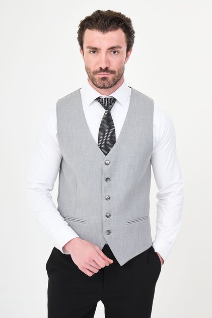 Straight Slim Fit Classic Men's Vest Gray - 40957.26Y