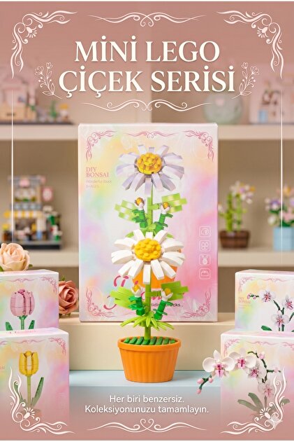 Arvela Mini Çiçek Yapım Blokları - DIY Beyaz Papatya Saksı Çiçeği