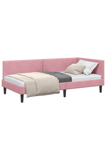 Cadru de pat colțar cu headboard Roz 90 cm x 190 cm Catifea