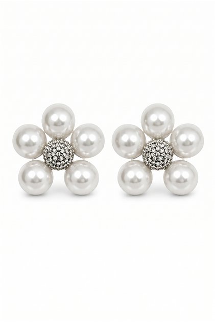 Elegant Pearl and Stone Detailed Flower Design Women's Earrings