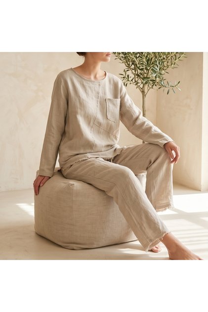 Women's Loose Fit Tasseled 100% Linen Pants Set