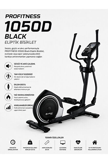 1050D Black Eliptik Bisiklet – Manyetik Dirençli Sessiz Kondisyon ve Kardiyo Egzersiz Aleti