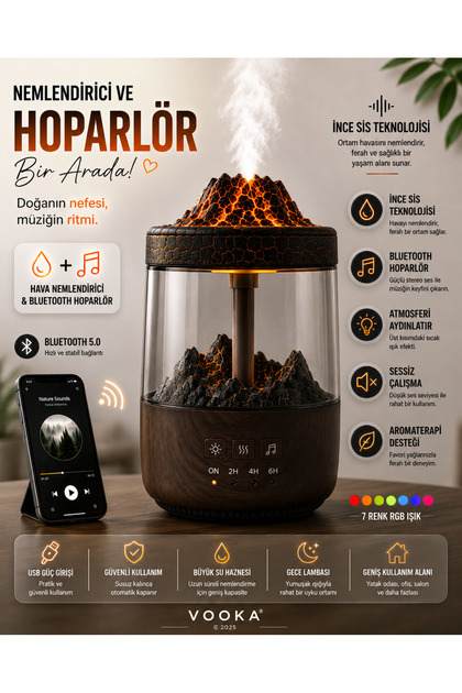 Ortam Nemlendirici, Bluetooth Hoparlör ve Gece Lambası Bir Arada