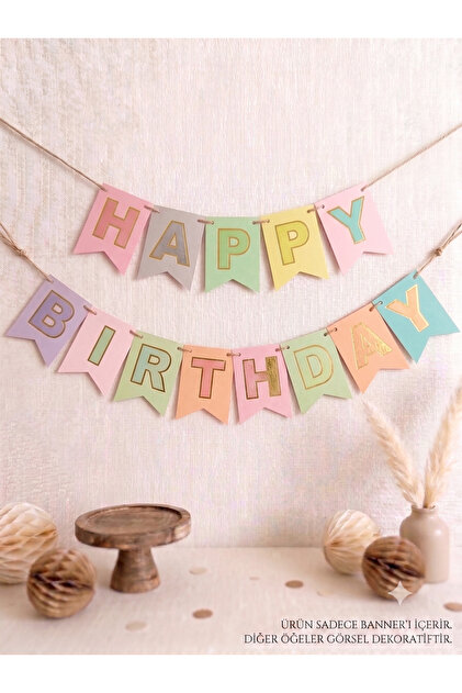 Rengarenk Happy Birthday Banner Doğum Günü Konsept Afişi Duvar Parti Süsü Banner