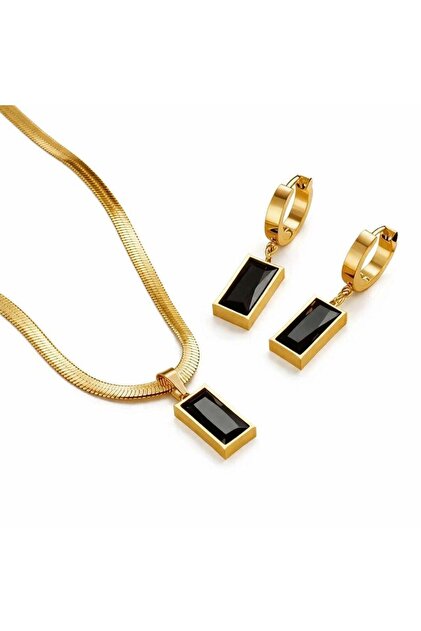 Set colier și cercei, auriu, oțel inoxidabil, placat cu aur de 18k, Velyra C3