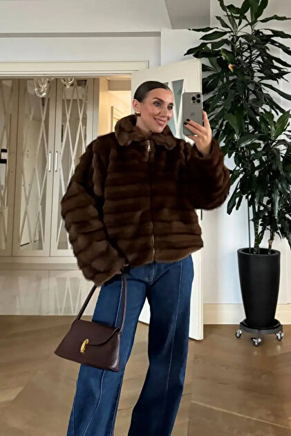 Γυναικεία πολυτελής γούνα καφέ (One Size) — onesize